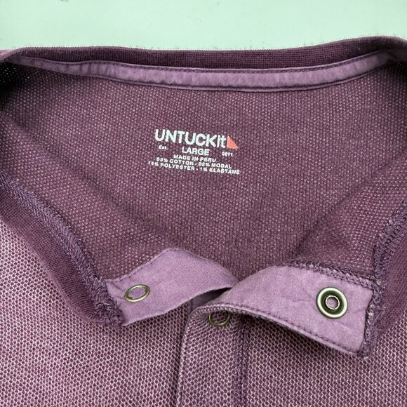 Untuckit Mens L Purple Crew Neck Henley Long Sleeve Modal Blend Shirt - Picture 3 of 6